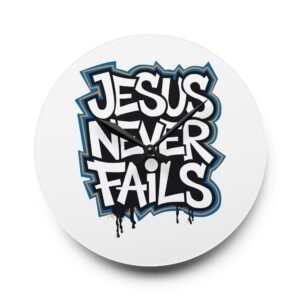 Jesus Never Fails Acrylic Wall Clock | Christian Graffiti Faith Decor